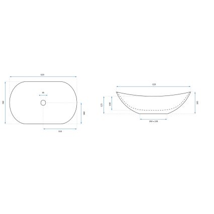 REA-U0441 - Tasolle asennettava pesuallas ROYAL 35,5x61,5 cm keraaminen/kiiltävä valkoinen