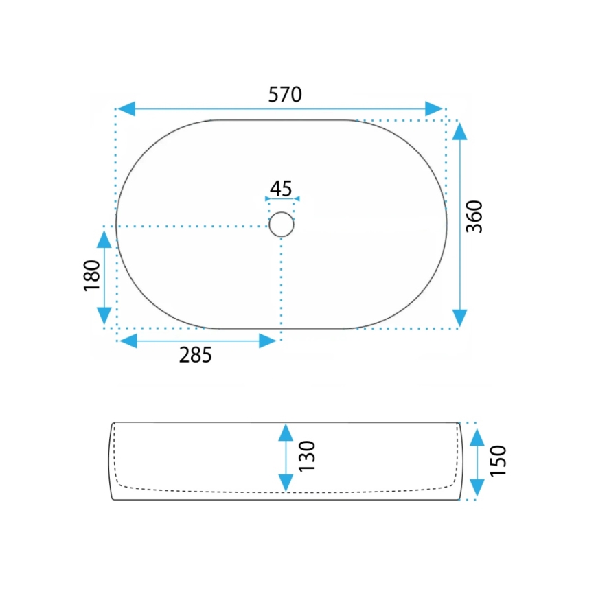 REA-U0600 - ALMA pöytätason pesuallas 36x57 cm keramiikka/kiiltävä valkoinen