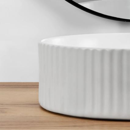 REA-U0601 - Tasolle asennettava pesuallas DELIA 36 cm kiiltävä valkoinen/kiven jäljitelmä