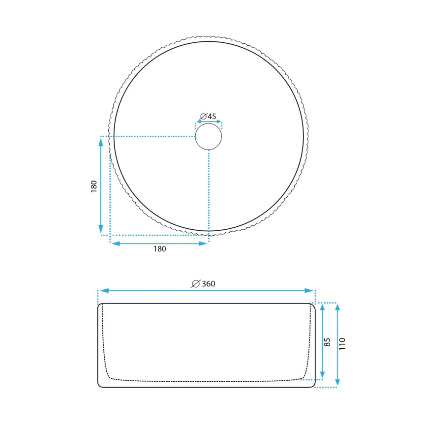 REA-U0601 - Tasolle asennettava pesuallas DELIA 36 cm kiiltävä valkoinen/kiven jäljitelmä