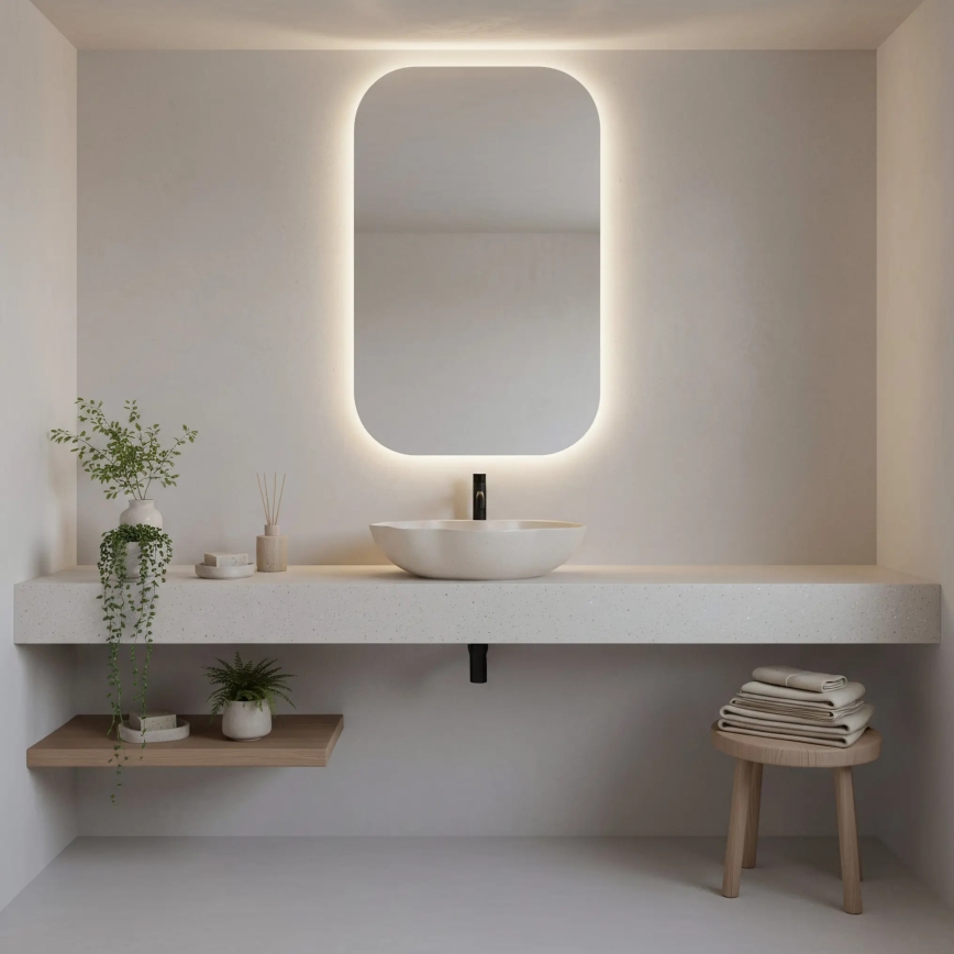 REA-U0617 - PEARL tasoon asennettava pesuallas 38x50,5 cm keramiikka/beige/kivijäljitelmä