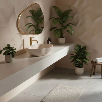 REA-U0617 - PEARL tasoon asennettava pesuallas 38x50,5 cm keramiikka/beige/kivijäljitelmä
