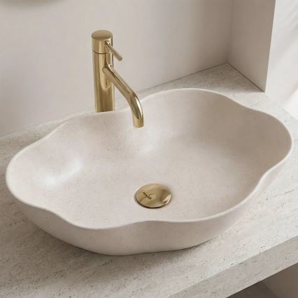 REA-U0617 - PEARL tasoon asennettava pesuallas 38x50,5 cm keramiikka/beige/kivijäljitelmä