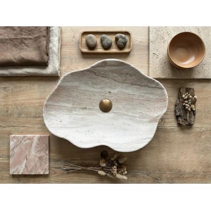 REA-U0618 - PEARL tason päälle asennettava pesuallas 38x50,5 cm keramiikka/beige/kiven jäljitelmä