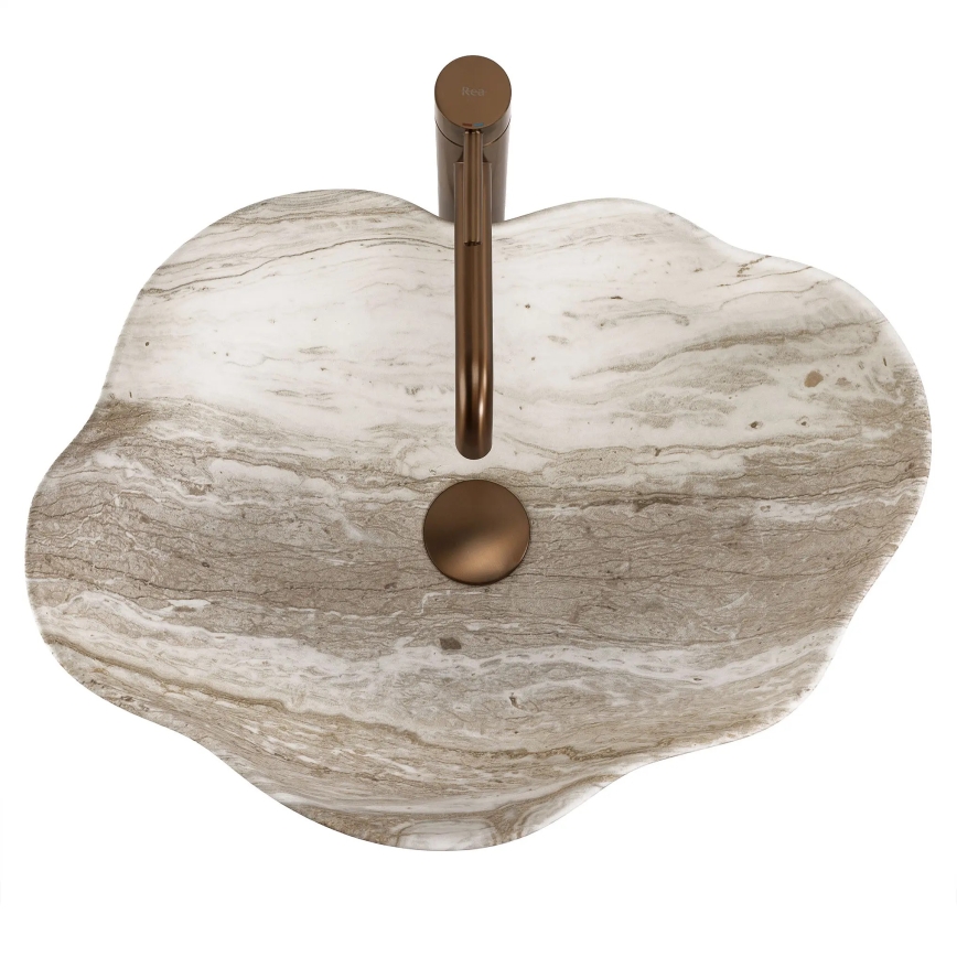 REA-U0618 - PEARL tason päälle asennettava pesuallas 38x50,5 cm keramiikka/beige/kiven jäljitelmä