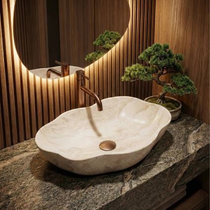REA-U0619 - Tason päälle asennettava pesuallas PEARL 38x50,5 cm keramiikka/beige