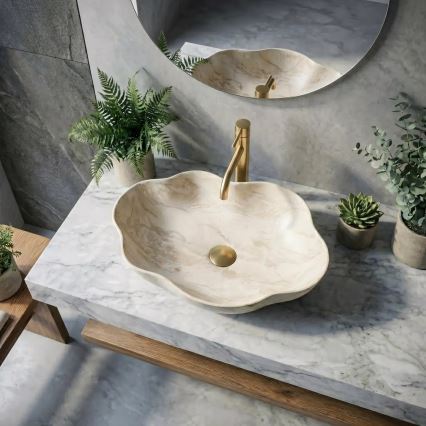 REA-U0619 - Tason päälle asennettava pesuallas PEARL 38x50,5 cm keramiikka/beige