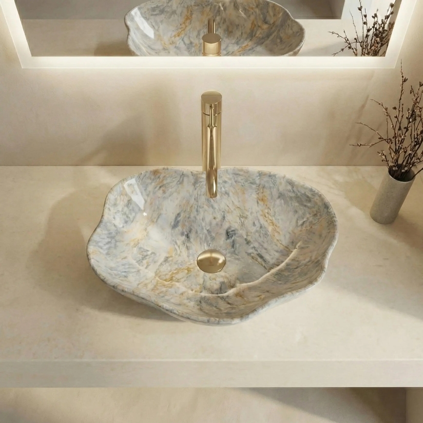REA-U0620 - Tason päälle asennettava PEARL-pesuallas 38x50,5 cm keramiikka/harmaa/beige/kivijäljitelmä