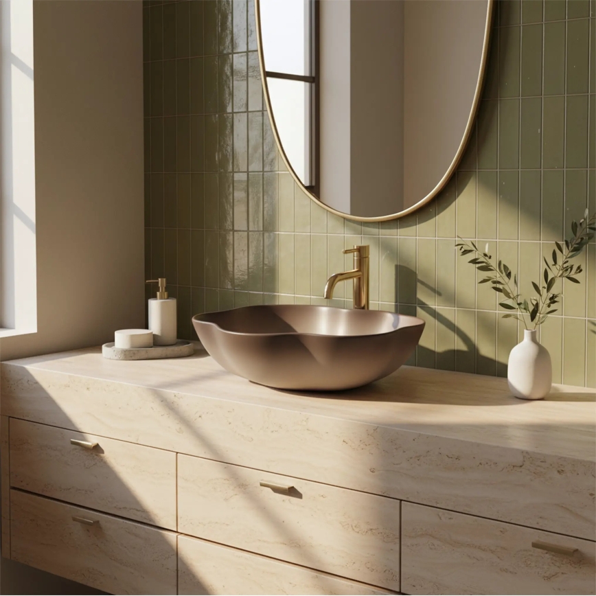 REA-U0629 - PEARL tason päälle asennettava pesuallas 38x50,5 cm, keraaminen/ruskea