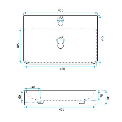 REA-U0630 - Pöytätasolle/seinään asennettava pesuallas NAOMI 28,5x45,5 cm keraaminen/valkoinen