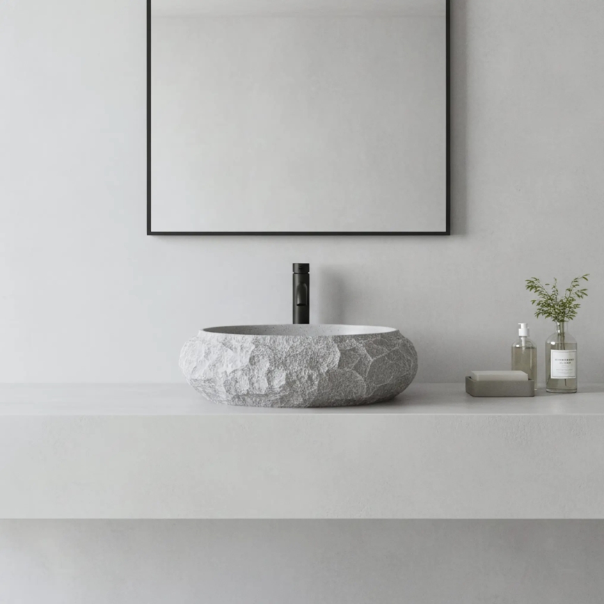 REA-U0633 - Tason päälle asennettava pesuallas MIKA GABRO 38x50 cm harmaa/kiven jäljitelmä