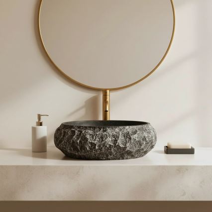 REA-U0634 - Tasoallas MIKA GABRO 38x50 cm musta/kiven jäljitelmä