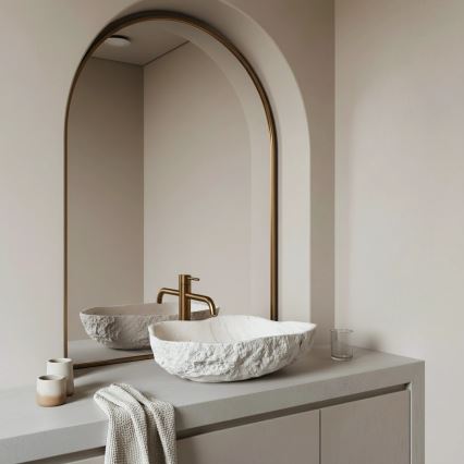 REA-U0642 - Tason päälle asennettava pesuallas ISLA 37x49 cm valkoinen/beige/kivijäljitelmä