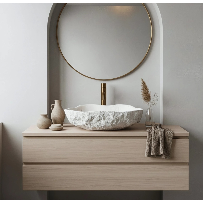 REA-U0642 - Tason päälle asennettava pesuallas ISLA 37x49 cm valkoinen/beige/kivijäljitelmä
