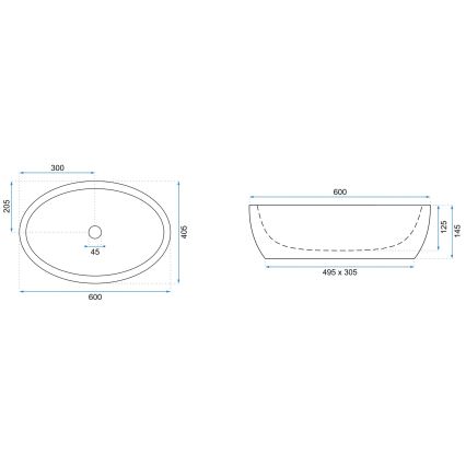REA-U0656 - MELANIA tasoon asennettava pesuallas 40,5x60 cm keramiikka/kiiltävä valkoinen