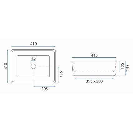 REA-U0952 - Tason päälle asennettava pesuallas ANITA MINI 31x41 cm keramiikka/kiiltävä valkoinen