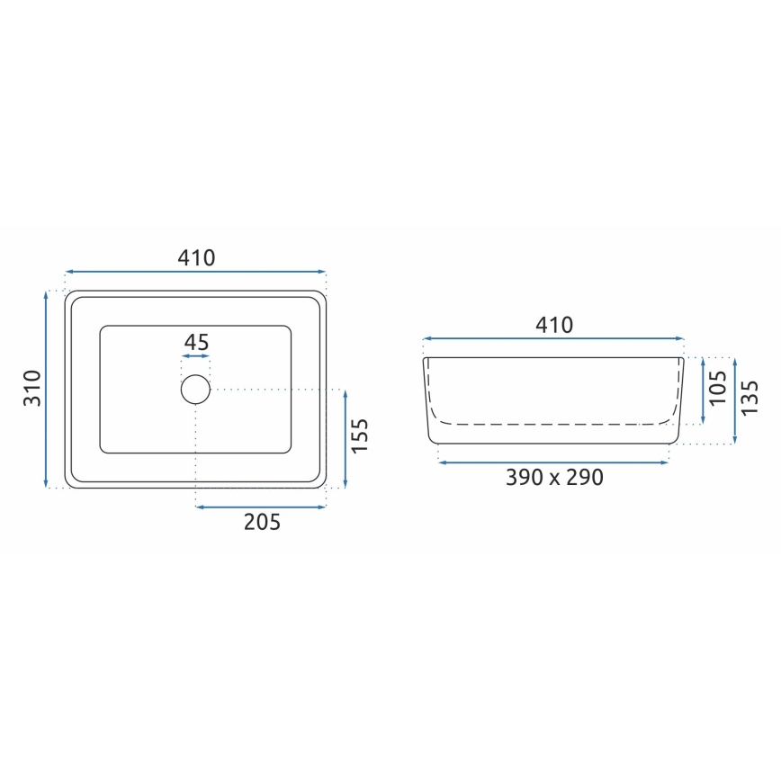 REA-U0952 - Tason päälle asennettava pesuallas ANITA MINI 31x41 cm keramiikka/kiiltävä valkoinen