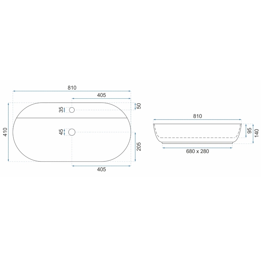 REA-U2541 - Tasoon asennettava pesuallas AURA 41x81 cm keramiikka/kiiltävä valkoinen