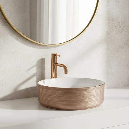 REA-U3303 - Pöytätason pesuallas SAMI, halkaisija 37 cm, keraaminen/valkoinen/kultainen