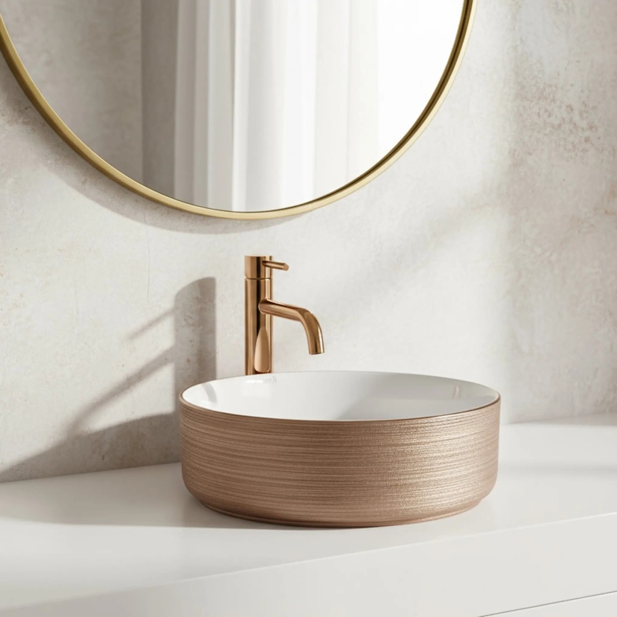 REA-U3303 - Pöytätason pesuallas SAMI, halkaisija 37 cm, keraaminen/valkoinen/kultainen