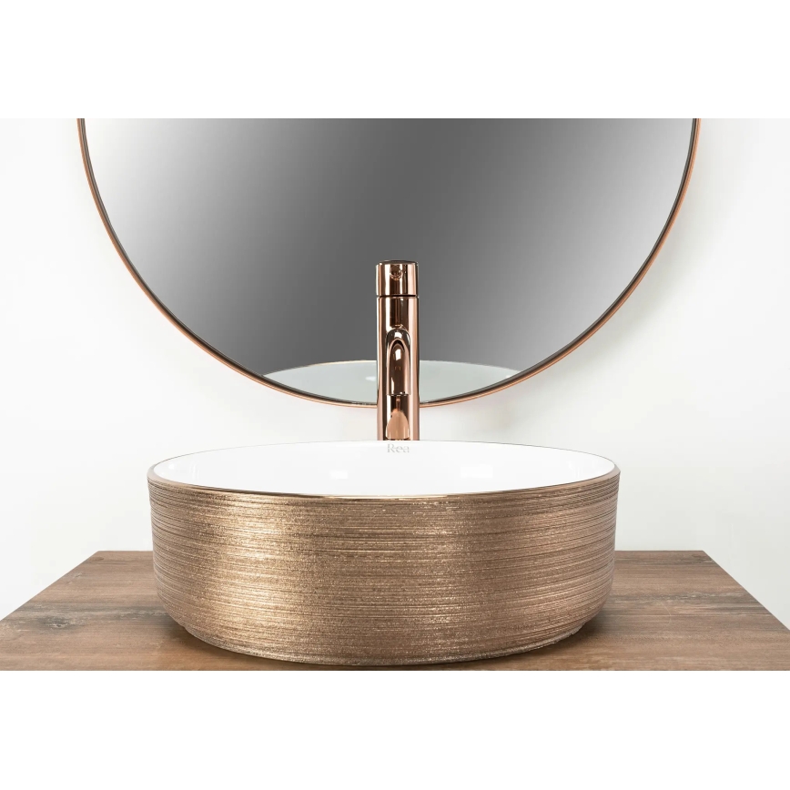 REA-U3303 - Pöytätason pesuallas SAMI, halkaisija 37 cm, keraaminen/valkoinen/kultainen