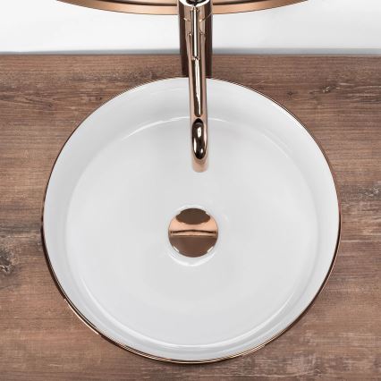 REA-U3303 - Pöytätason pesuallas SAMI, halkaisija 37 cm, keraaminen/valkoinen/kultainen