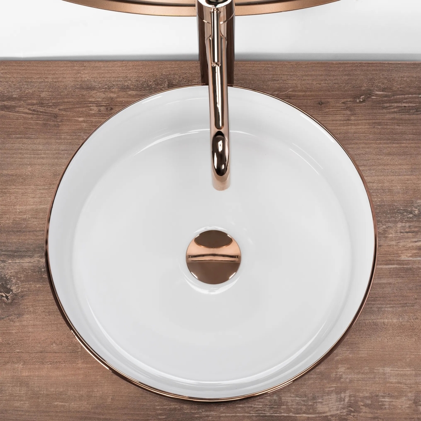 REA-U3303 - Pöytätason pesuallas SAMI, halkaisija 37 cm, keraaminen/valkoinen/kultainen