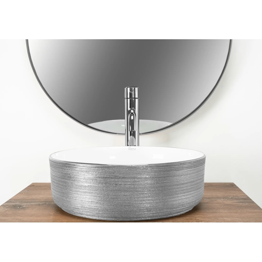 REA-U3304 - SAMI pöytätason pesuallas Ø 36 cm, keramiikka/valkoinen/hopea