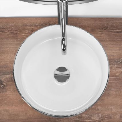 REA-U3304 - SAMI pöytätason pesuallas Ø 36 cm, keramiikka/valkoinen/hopea