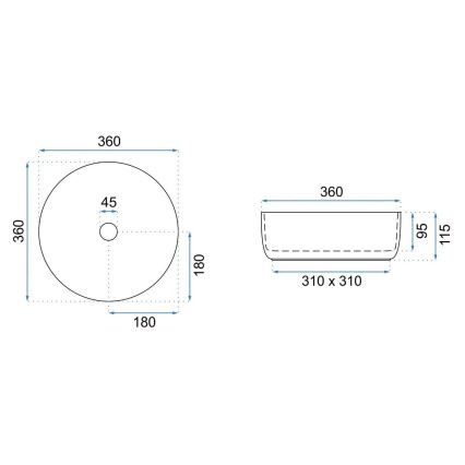 REA-U3304 - SAMI pöytätason pesuallas Ø 36 cm, keramiikka/valkoinen/hopea