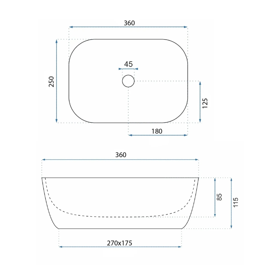 REA-U3321 - Pöytätason pesuallas BELINDA MINI 25x36 cm keramiikka/harmaa/kiven jäljitelmä
