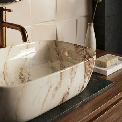 REA-U3601 - Pöytätason pesuallas BELINDA 33x46,5 cm keramiikka/beige/kiven jäljitelmä