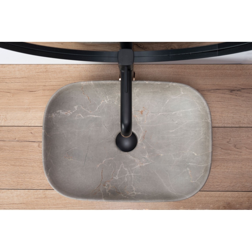 REA-U3802 - Tasolle asennettava pesuallas LIVIA 33,5x46,5 cm keramiikka/harmaa/marmorikuosi