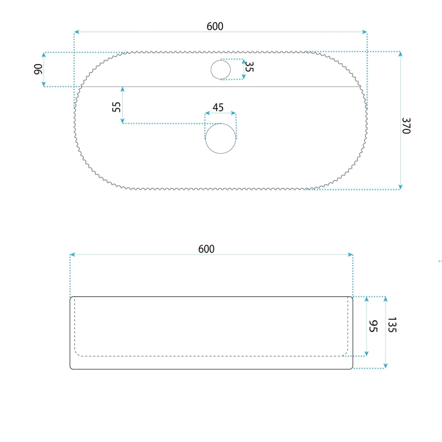 REA-U4002 - MARCELA tasoon asennettava pesuallas 37x60 cm keramiikka/kiiltävä valkoinen