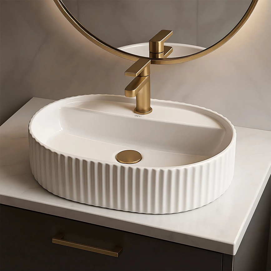 REA-U4003 - Tasoon asennettava MARCELA-pesuallas 35,5x50 cm keramiikka/kiiltävä valkoinen