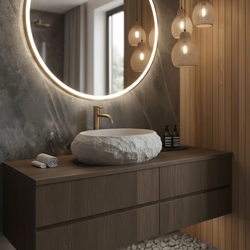 REA-U4332 - Pesuallas tason päälle MIKA 38x50 cm beige/harmaa/kivijäljitelmä