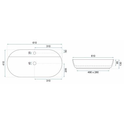 REA-U4589 - Pöytätason pesuallas AURA 41x61 cm keramiikka/kiiltävä kermanvärinen
