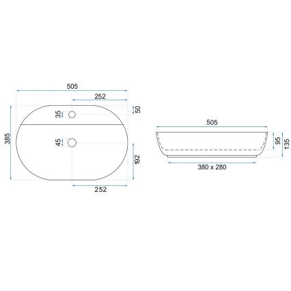 REA-U4620 - Pöytätason pesuallas AURA 38,5x50,5 cm keramiikka/kiiltävä valkoinen