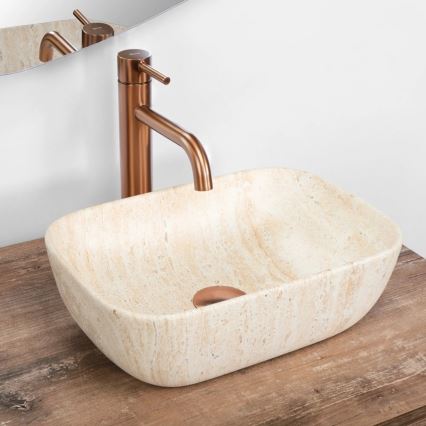 REA-U4700 - Pöytätason pesuallas BELINDA MINI  25x36 cm keramiikka/beige/kivijäljitelmä