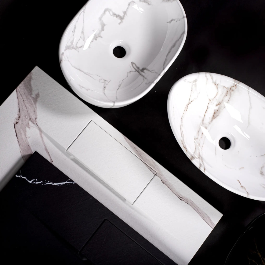 REA-U5052 - Tasoallas KELLY 38 x 49 cm keraaminen/valkoinen/marmorikuviointi