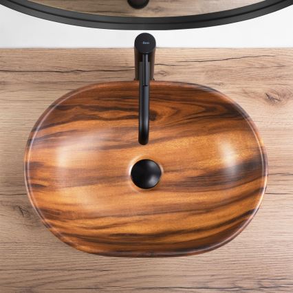 REA-U5060 - Tasolle asennettava pesuallas AMELIA 34,5x48 cm keramiikka/puukuosi