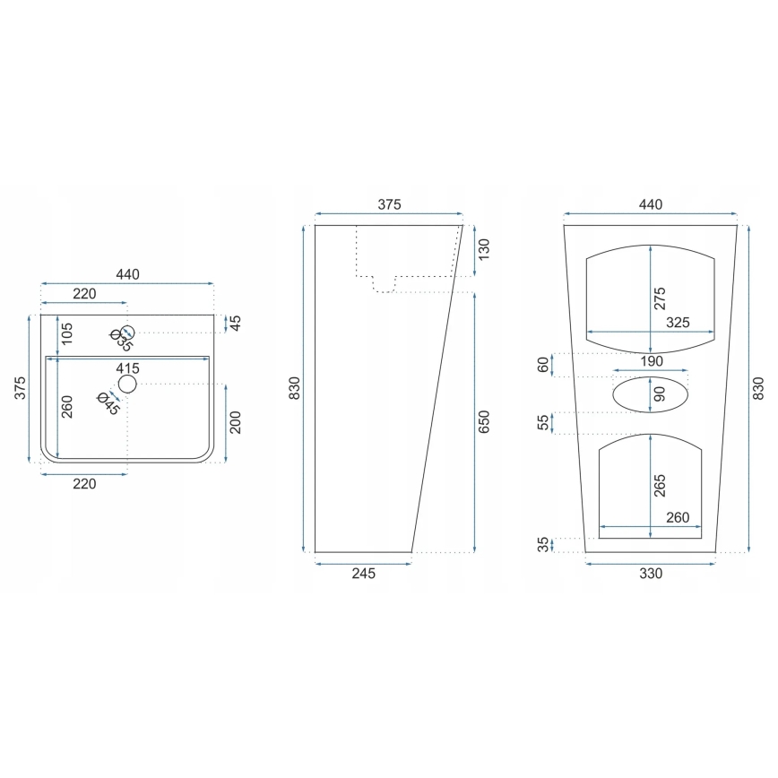 REA-U5637 - Vapaasti seisova ARIS-pesuallas 37,5 x 44 cm, keramiikka, kiiltävän valkoinen