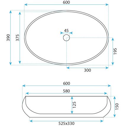 REA-U5660 - Pöytätason pesuallas MAYA 39x60 cm keramiikka/kiiltävä valkoinen