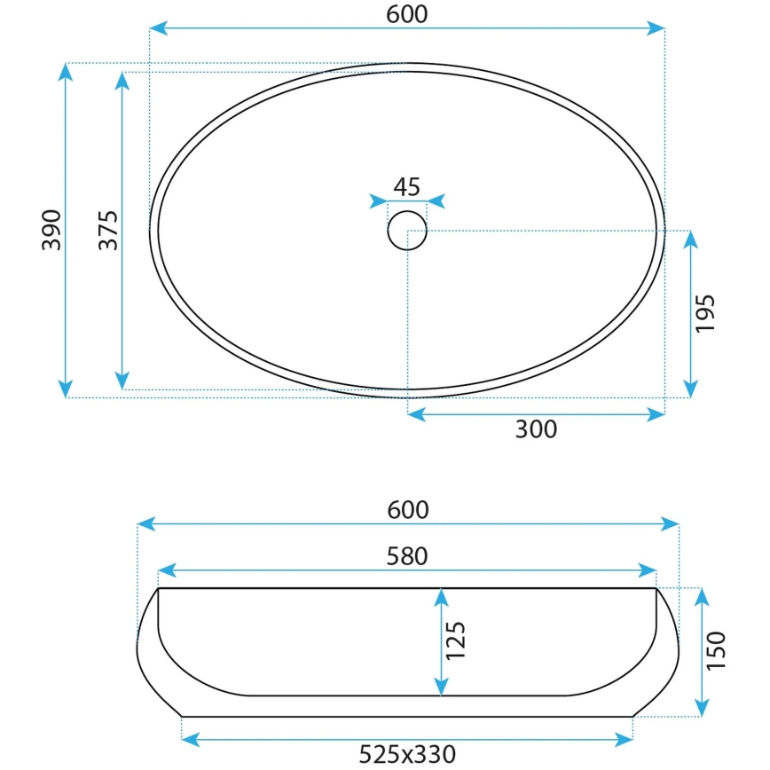 REA-U5660 - Pöytätason pesuallas MAYA 39x60 cm keramiikka/kiiltävä valkoinen
