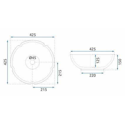 REA-U5666 - VIVIEN tasoon asennettava pesuallas, halkaisija 42,5 cm, keramiikka/ornamenttikuvio