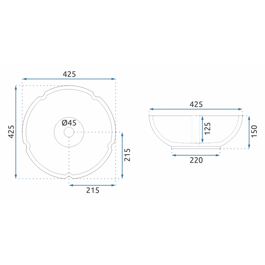 REA-U5666 - VIVIEN tasoon asennettava pesuallas, halkaisija 42,5 cm, keramiikka/ornamenttikuvio
