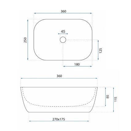 REA-U5667 - Tason päälle asennettava pesuallas BELINDA MINI 25x36 cm keraamiikka/kiiltävä valkoinen