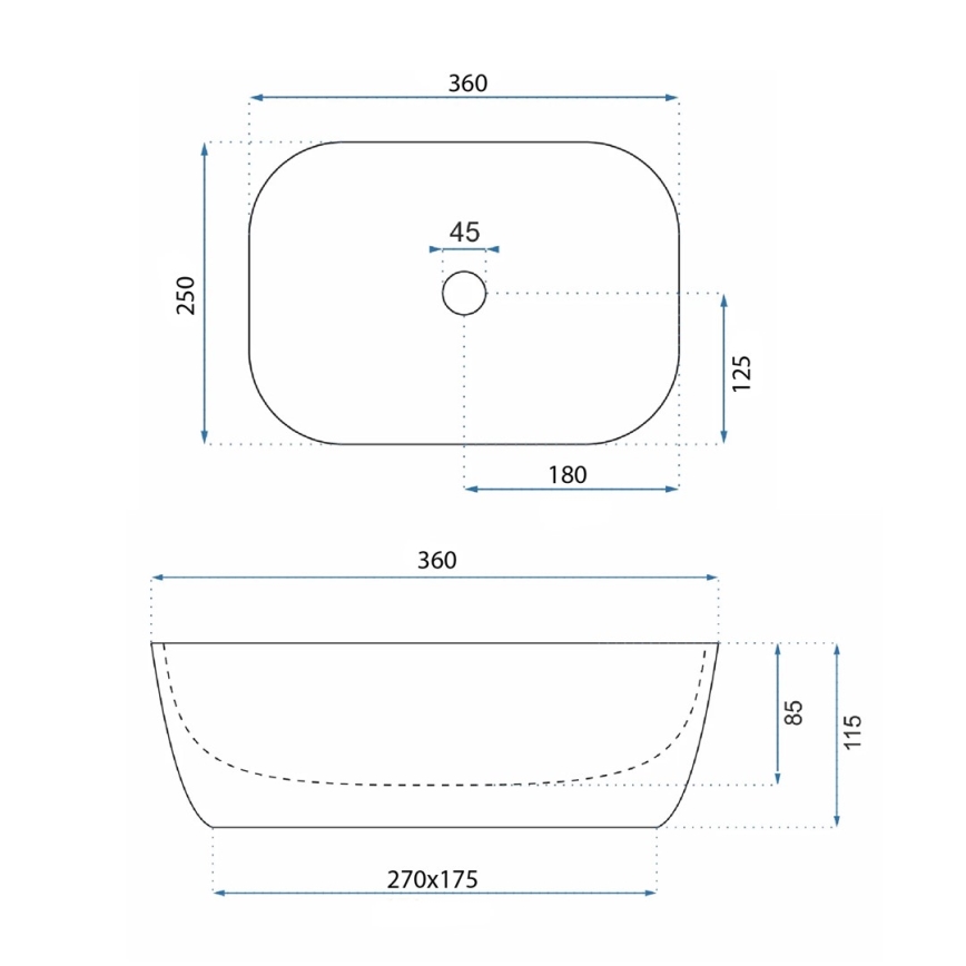 REA-U5667 - Tason päälle asennettava pesuallas BELINDA MINI 25x36 cm keraamiikka/kiiltävä valkoinen
