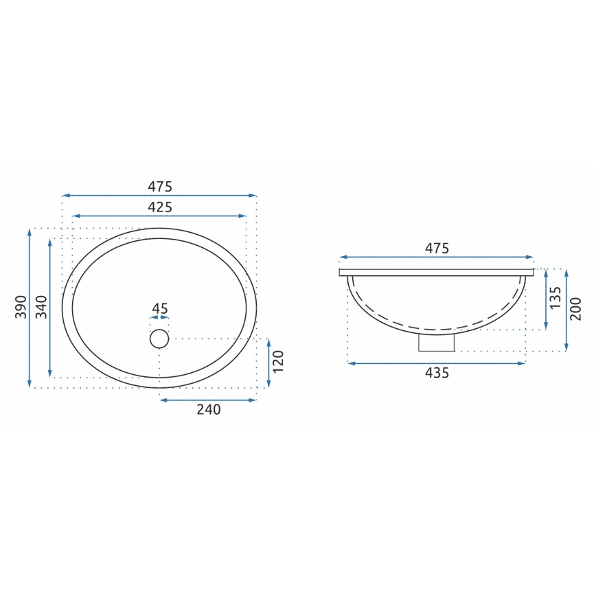 REA-U6330 - Upotettava pesuallas NEL 39x47,5 cm keramiikka/kiiltävä valkoinen