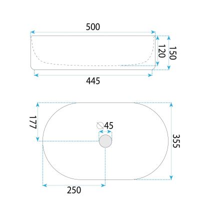 REA-U6366 - Tason päälle asennettava pesuallas OKTAWIA 35,5x50 cm keramiikka/valkoinen